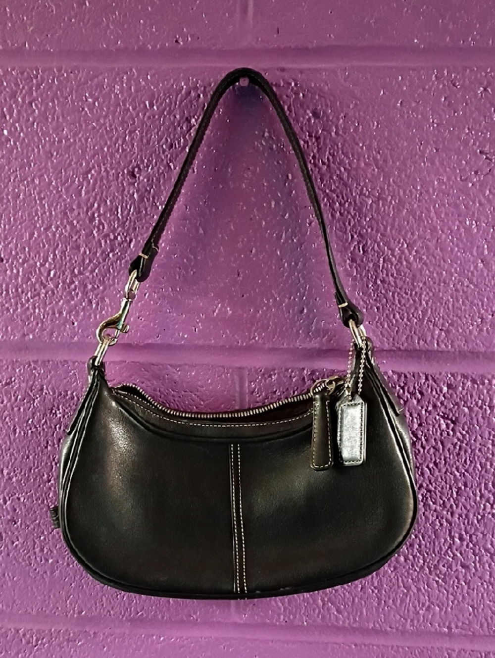 Coach Black Leather Shoulder Bag with Silver Hardware